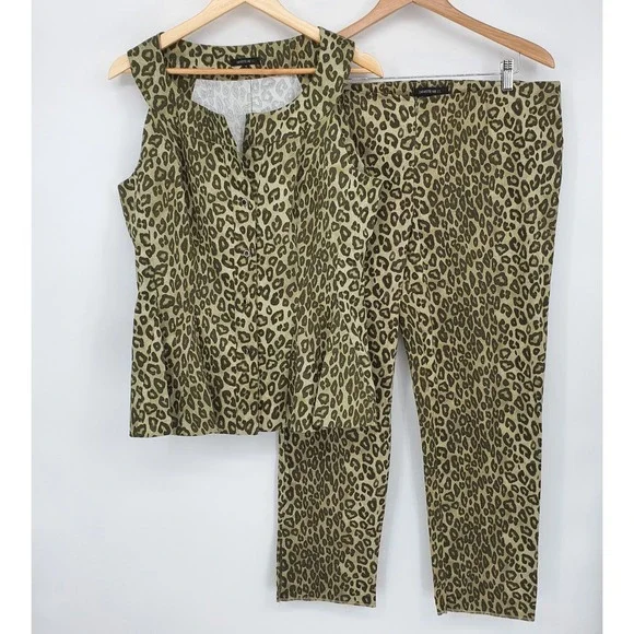 Lafayette 148 NY Cheetah Animal Print Pants & Tank Top Set Maximalism Sz 12/10 - Picture 1 of 10